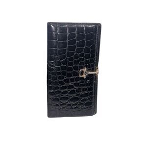 Beautiful Budd Leather Croco Bidente Checkbook Cover with Clip, black Spanish Cr